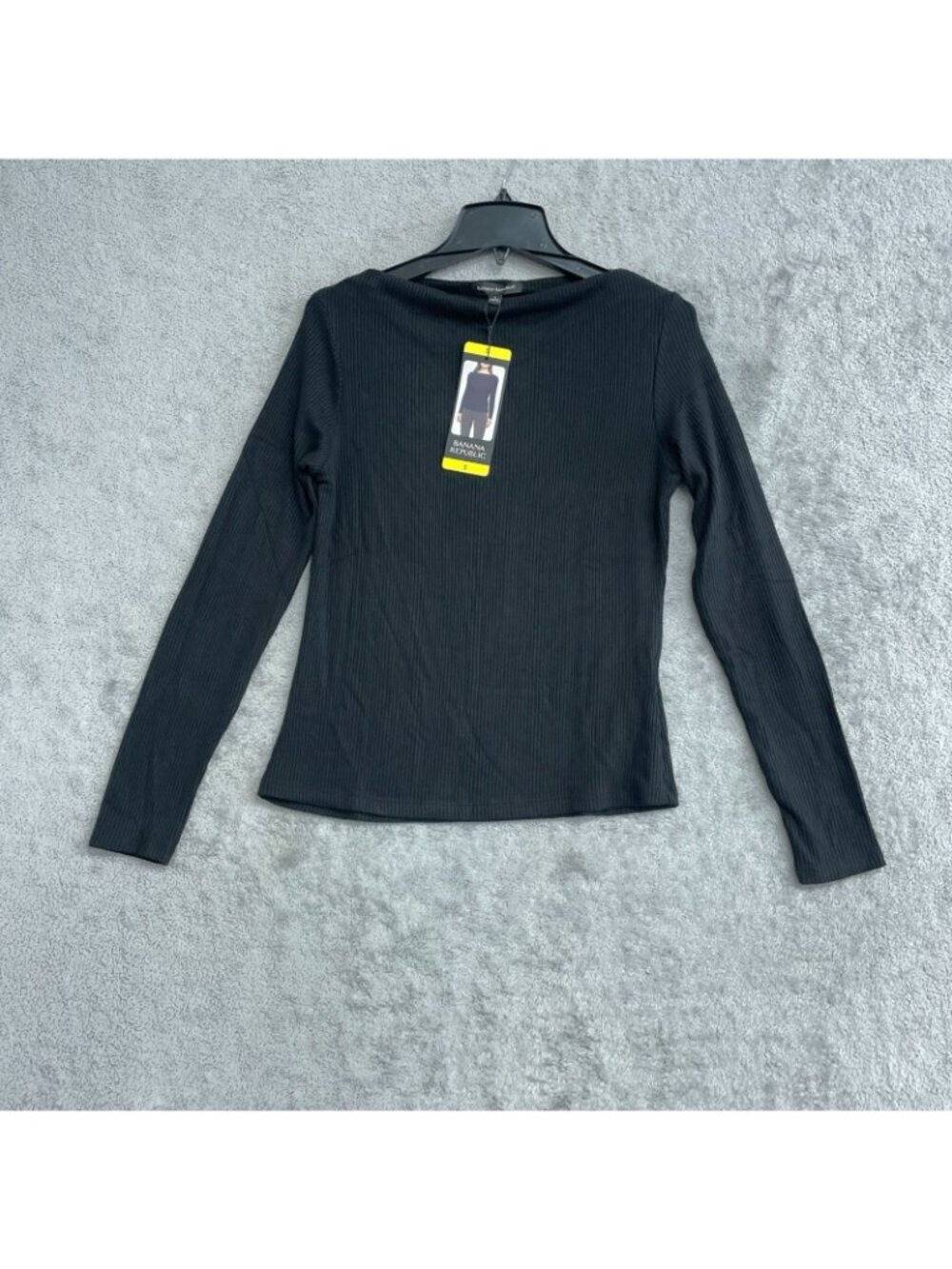 NWT Banana Republic Women's S  Black Ribbed Long Sleeve Knit Top Boat neck P0751 - Picture 3 of 10